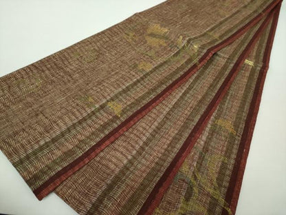 平和屋着物●六通柄袋帯　紬地　草花間道　金糸　正絹　逸品　未使用　DAAY1266ps