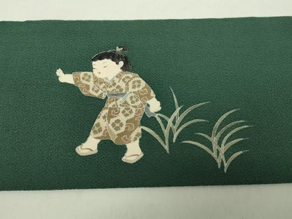 平和屋着物●十日町友禅作家　関口遼一　九寸名古屋帯　童子遊び　犬　鬼しぼ縮緬　正絹　逸品　未使用　DAAY1287ps