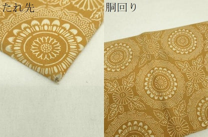 平和屋着物●全通柄九寸名古屋帯　型染　菊文　正絹　逸品　DAAY1297ps