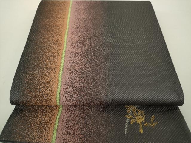 平和屋着物●六通柄袋帯 ワンポイント 間道 金彩 銀通し地 正絹 逸品 DAAY1309ps