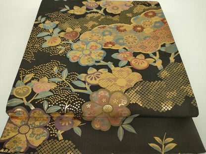 平和屋着物●六通柄袋帯 雲取り吉祥花文 金糸 正絹 逸品 DAAY1320ps