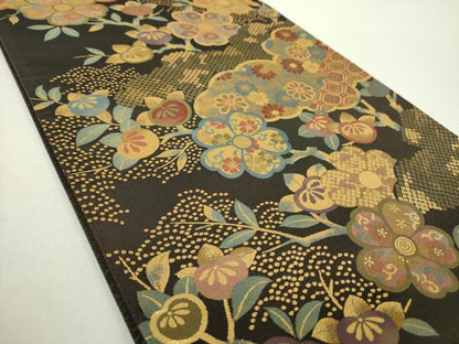 平和屋着物●六通柄袋帯 雲取り吉祥花文 金糸 正絹 逸品 DAAY1320ps