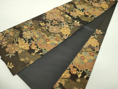 平和屋着物●六通柄袋帯 雲取り吉祥花文 金糸 正絹 逸品 DAAY1320ps