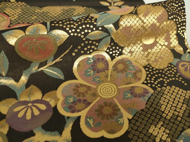 平和屋着物●六通柄袋帯 雲取り吉祥花文 金糸 正絹 逸品 DAAY1320ps