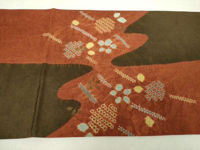 平和屋着物●太鼓柄袋帯　紬地　絞り　草花文　金彩　正絹　逸品　DAAY1328ps