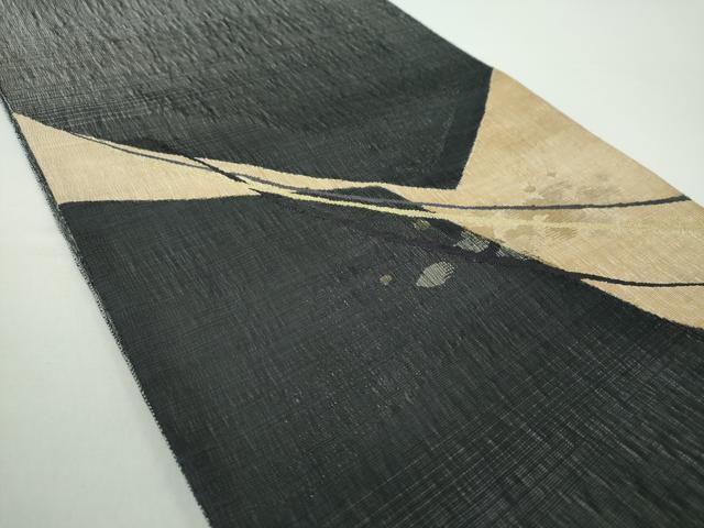 平和屋着物▽太鼓柄袋帯 スリーシーズン帯 春 夏 秋 すくい織 抽象文様 黒地 金糸 正絹 逸品 DAAY1345ps