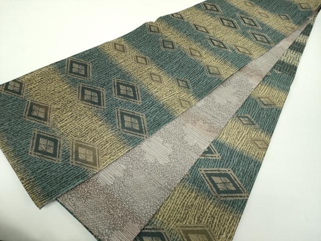 平和屋着物▽両面 六通柄袋帯 スリーシーズン帯 春 夏 秋 菱間道 金糸 正絹 逸品 DAAY1350ps