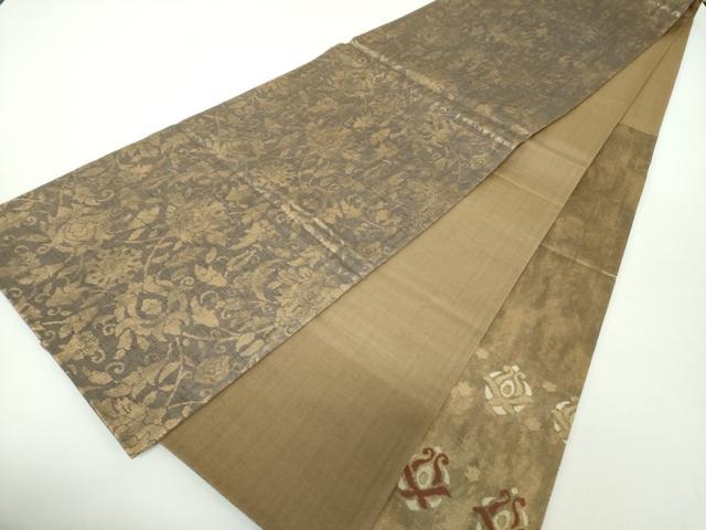 平和屋着物●六通柄袋帯　紬地　唐織　更紗花文　金糸　正絹　逸品　DAAY1351ps