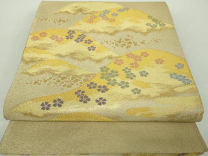 平和屋着物●綴れ　太鼓柄袋帯　遠山花文　金糸　正絹　逸品　DAAY1362ps