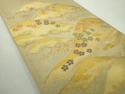 平和屋着物●綴れ　太鼓柄袋帯　遠山花文　金糸　正絹　逸品　DAAY1362ps