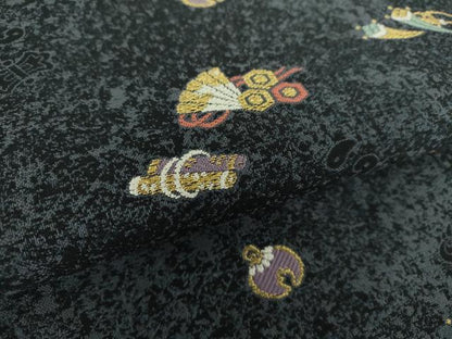 平和屋着物●九寸名古屋帯 宝尽くし 黒地 金糸 正絹 逸品 未使用 DAAY1371ps