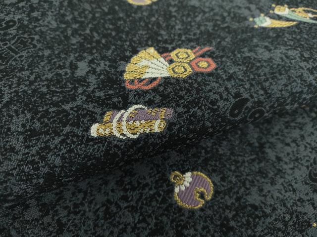 平和屋着物●九寸名古屋帯 宝尽くし 黒地 金糸 正絹 逸品 未使用 DAAY1371ps