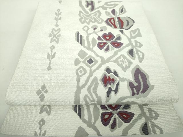 平和屋着物●八寸名古屋帯　草花間道　正絹　逸品　DABE5626ps