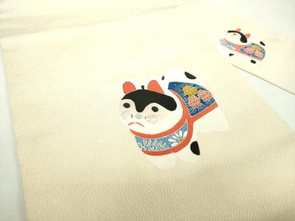 平和屋着物●九寸名古屋帯　玩具文様　犬張子　金彩　鬼しぼ縮緬　正絹　逸品　DAAY1379ps