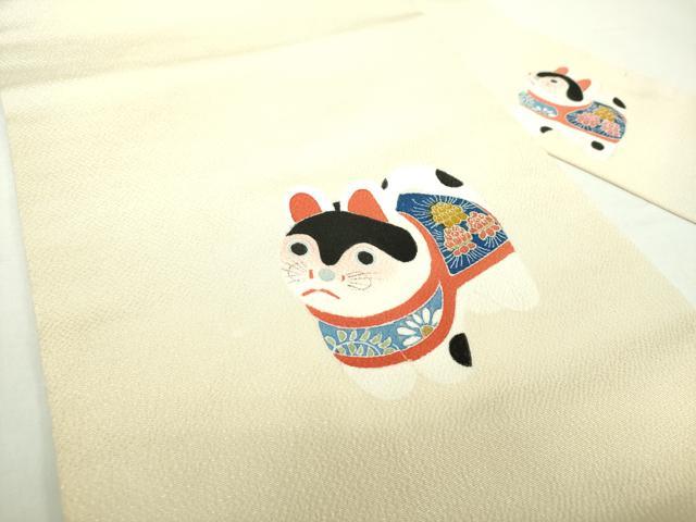 平和屋着物●九寸名古屋帯　玩具文様　犬張子　金彩　鬼しぼ縮緬　正絹　逸品　DAAY1379ps