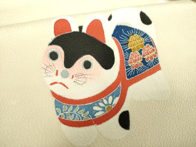 平和屋着物●九寸名古屋帯　玩具文様　犬張子　金彩　鬼しぼ縮緬　正絹　逸品　DAAY1379ps