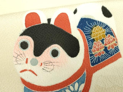 平和屋着物●九寸名古屋帯　玩具文様　犬張子　金彩　鬼しぼ縮緬　正絹　逸品　DAAY1379ps