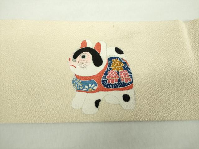 平和屋着物●九寸名古屋帯　玩具文様　犬張子　金彩　鬼しぼ縮緬　正絹　逸品　DAAY1379ps