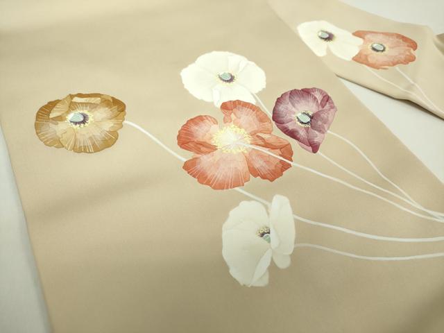 平和屋着物●塩瀬　九寸名古屋帯　作家物　手描き　草花文　正絹　逸品　DAAY1380ps