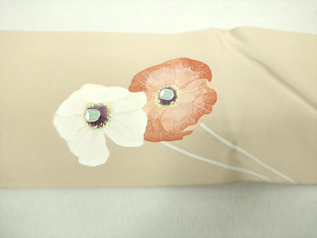 平和屋着物●塩瀬　九寸名古屋帯　作家物　手描き　草花文　正絹　逸品　DAAY1380ps