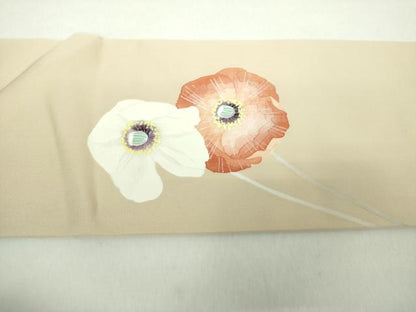 平和屋着物●塩瀬　九寸名古屋帯　作家物　手描き　草花文　正絹　逸品　DAAY1380ps