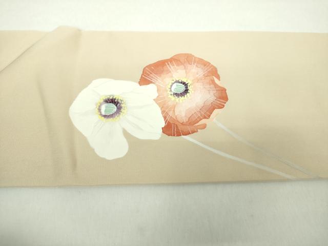 平和屋着物●塩瀬　九寸名古屋帯　作家物　手描き　草花文　正絹　逸品　DAAY1380ps