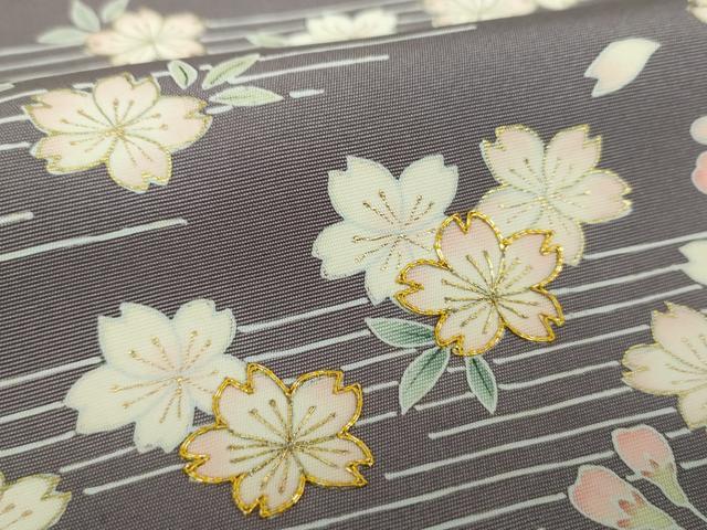 平和屋着物●東京手描友禅　加納知之　塩瀬　九寸名古屋帯　駒刺繍　舞桜　金彩　半色　正絹　逸品　DAAY1392ps