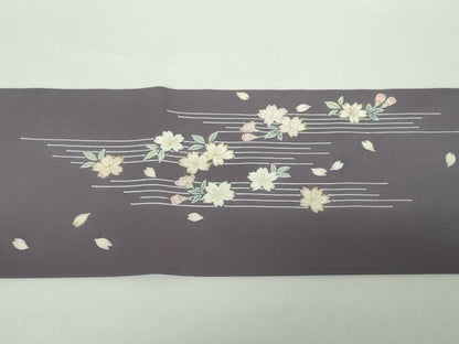 平和屋着物●東京手描友禅　加納知之　塩瀬　九寸名古屋帯　駒刺繍　舞桜　金彩　半色　正絹　逸品　DAAY1392ps