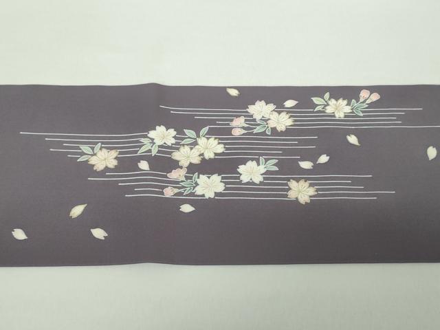 平和屋着物●東京手描友禅　加納知之　塩瀬　九寸名古屋帯　駒刺繍　舞桜　金彩　半色　正絹　逸品　DAAY1392ps