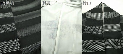 平和屋着物●上質な小紋　横段文　黒地　正絹　逸品　DAAY1402ps