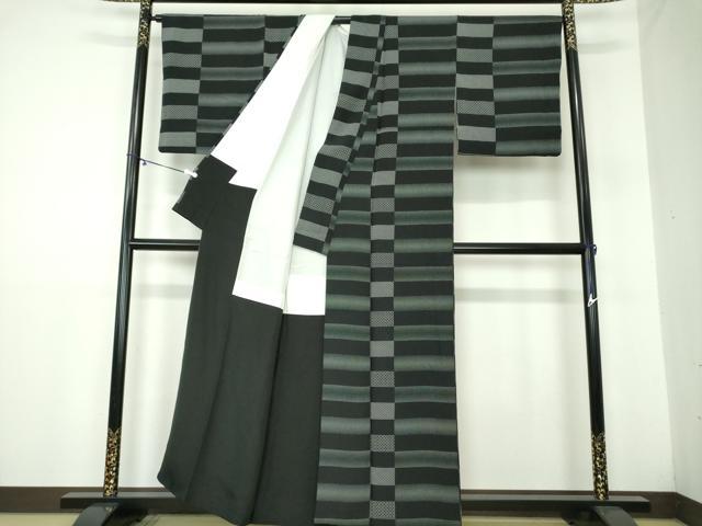 平和屋着物●上質な小紋　横段文　黒地　正絹　逸品　DAAY1402ps