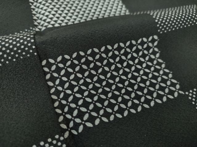 平和屋着物●上質な小紋　横段文　黒地　正絹　逸品　DAAY1402ps