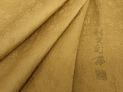 平和屋着物●上質な色無地　作家物　草花地紋　黄唐茶色　正絹　逸品　DAAY1412ps