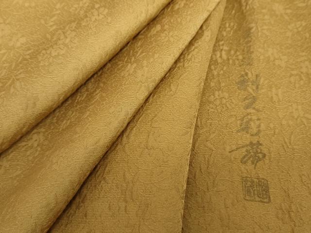 平和屋着物●上質な色無地　作家物　草花地紋　黄唐茶色　正絹　逸品　DAAY1412ps