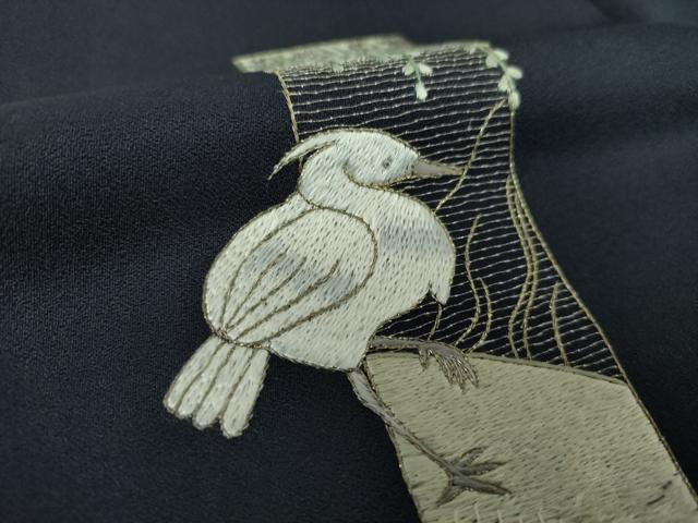 平和屋着物●訪問着　総刺繍　白鷺　枝垂れ柳　金糸　正絹　逸品　DAAY1453ps