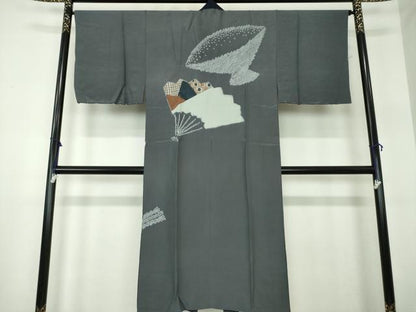 平和屋着物●男性 長襦袢 袷 絞り 舞扇花文 金彩 正絹 逸品 DAAY1471ps