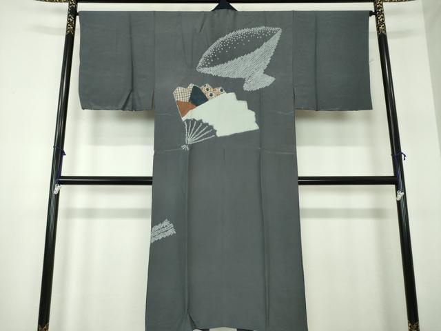 平和屋着物●男性 長襦袢 袷 絞り 舞扇花文 金彩 正絹 逸品 DAAY1471ps