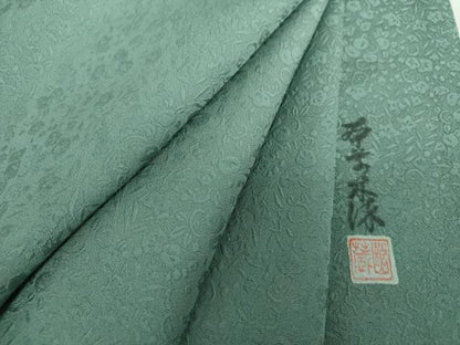 平和屋着物●上質な色無地 作家物 本草木染 草花地紋 錆鼠色 正絹 逸品 DAAY1492ps