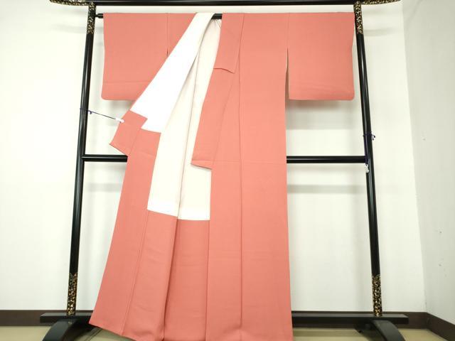 平和屋着物●上質な色無地　甚三紅色　正絹　逸品　DAAY1497ps