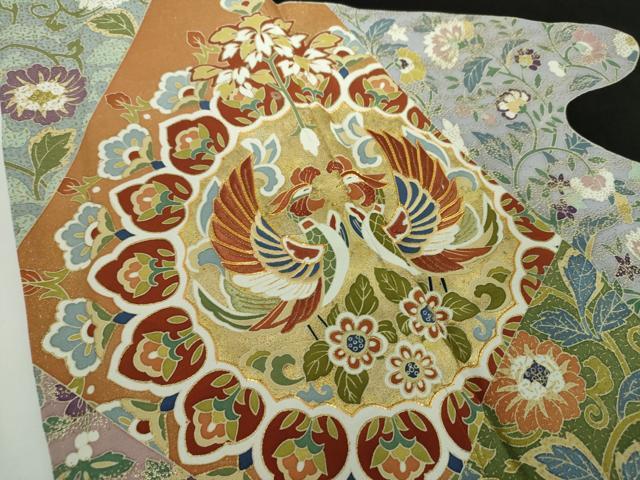 平和屋着物●豪華黒留袖　駒刺繍　正倉院鳳凰更紗花文　金彩　正絹　逸品　DAAY1513ps
