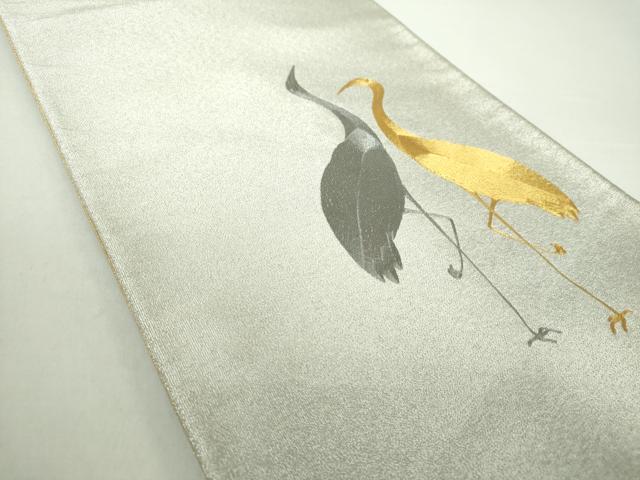 平和屋着物●極上 国際的伝統工芸作家 十二代・藤林徳扇 苑寿 綴れ 両面 太鼓柄袋帯 立鶴 金銀糸 正絹 逸品 DAAY1543ps