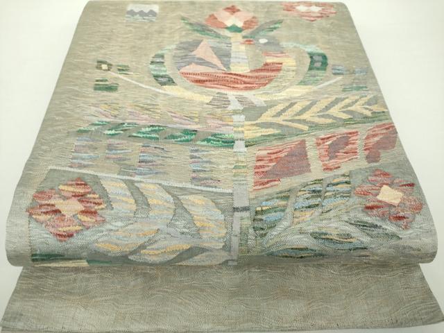 平和屋着物▽太鼓柄袋帯 スリーシーズン帯 春 夏 秋 すくい織 花鳥文 金糸 正絹 逸品 DAAY1551ps