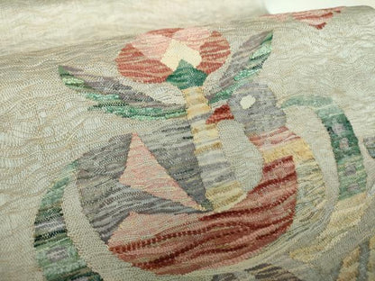 平和屋着物▽太鼓柄袋帯 スリーシーズン帯 春 夏 秋 すくい織 花鳥文 金糸 正絹 逸品 DAAY1551ps