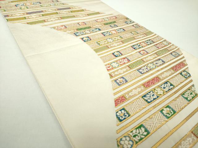 平和屋着物●六通柄 本袋帯 横段花文 金糸 正絹 逸品 DAAY1552ps