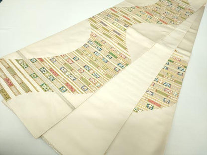 平和屋着物●六通柄 本袋帯 横段花文 金糸 正絹 逸品 DAAY1552ps