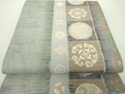 平和屋着物●六通柄袋帯 唐織 慶 立波花丸間道 金銀糸 正絹 逸品 DAAY1556ps