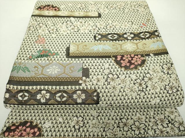平和屋着物▽両面 六通柄袋帯 スリーシーズン帯 春 夏 秋 唐織 雪輪花文 櫛 簪 金銀糸 正絹 逸品 未使用 DAAY1559ps