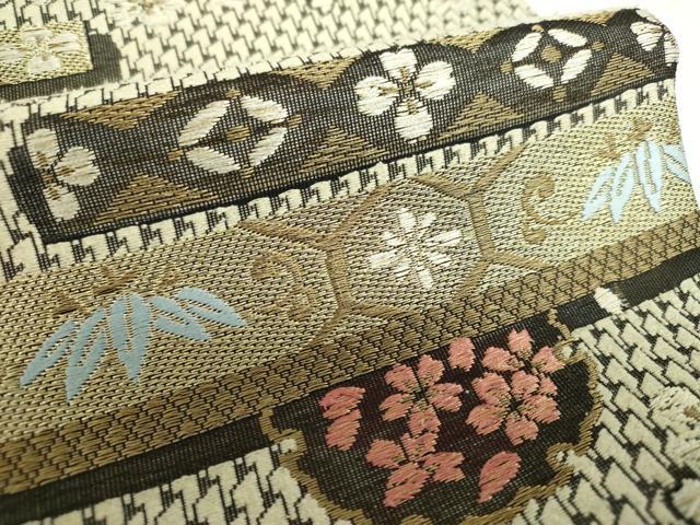 平和屋着物▽両面 六通柄袋帯 スリーシーズン帯 春 夏 秋 唐織 雪輪花文 櫛 簪 金銀糸 正絹 逸品 未使用 DAAY1559ps