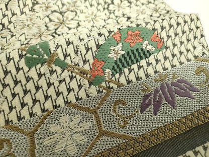 平和屋着物▽両面 六通柄袋帯 スリーシーズン帯 春 夏 秋 唐織 雪輪花文 櫛 簪 金銀糸 正絹 逸品 未使用 DAAY1559ps