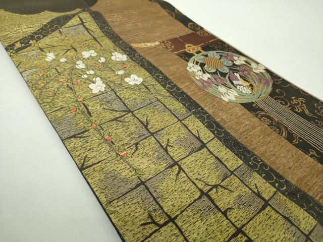 平和屋着物●両面　六通柄　本袋帯　唐織　転生　吉祥花文　金糸　正絹　逸品　DAAY1561ps